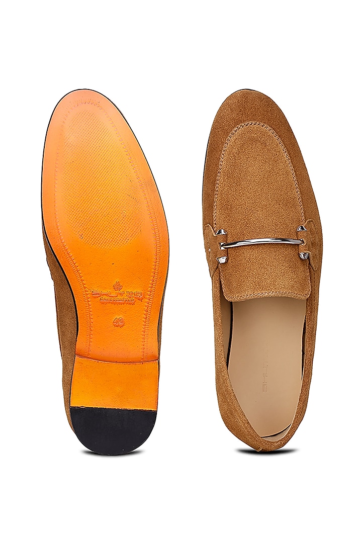 Tan Suede Slip-On Shoes by SHUTIQ at Pernia's Pop Up Shop