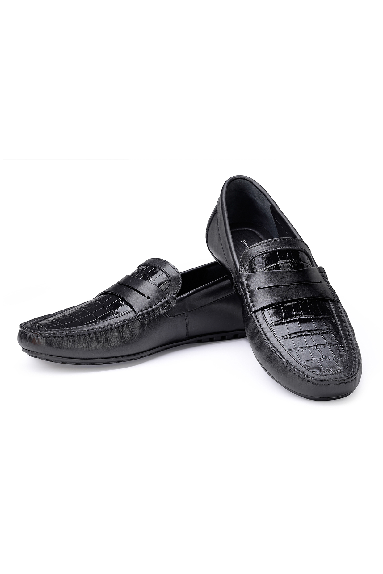 Black Croco Leather Loafers by SHUTIQ