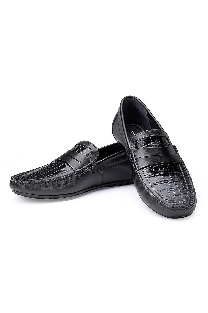 Black Croco Leather Loafers by SHUTIQ