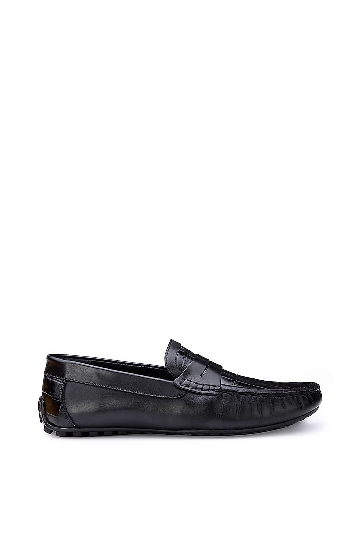 Black Croco Leather Loafers by SHUTIQ at Pernia's Pop Up Shop