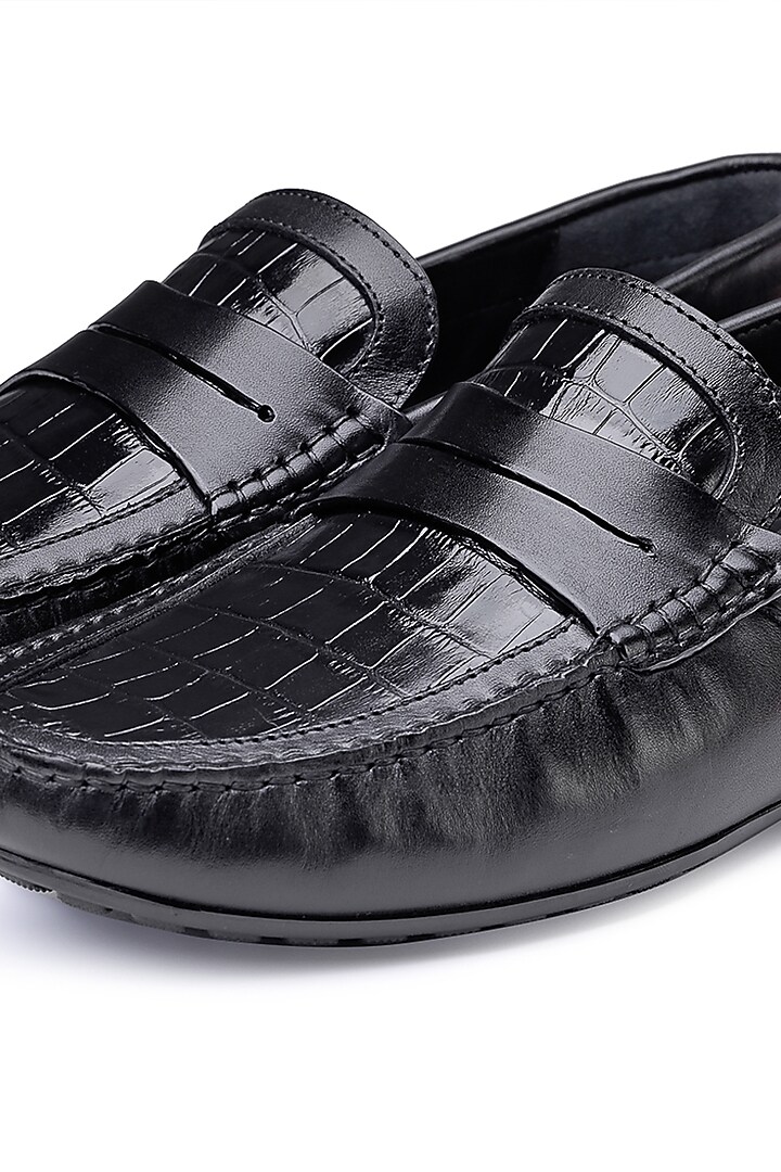 Black Croco Leather Loafers by SHUTIQ at Pernia's Pop Up Shop