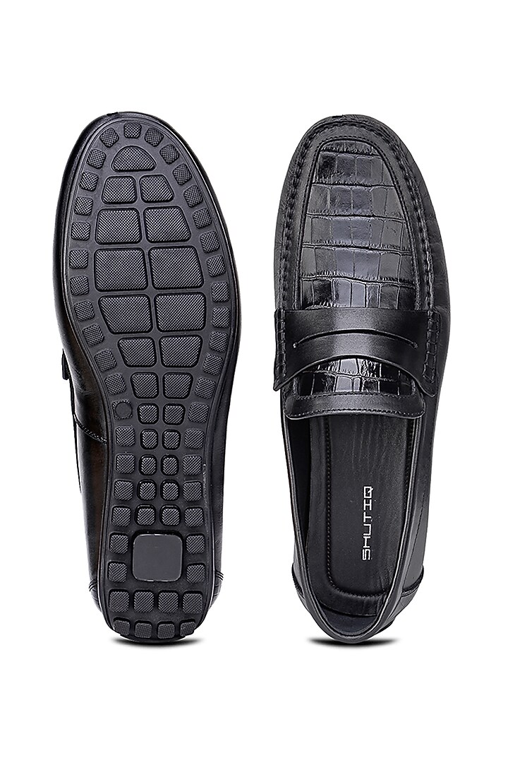 Black Croco Leather Loafers by SHUTIQ at Pernia's Pop Up Shop