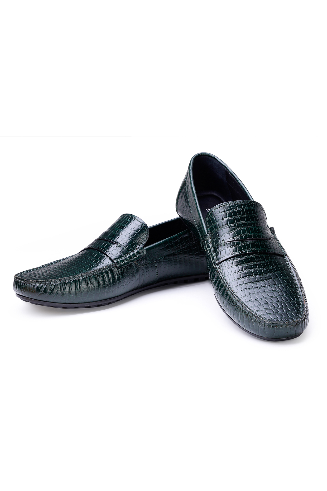 Green Croco Leather Loafers by SHUTIQ