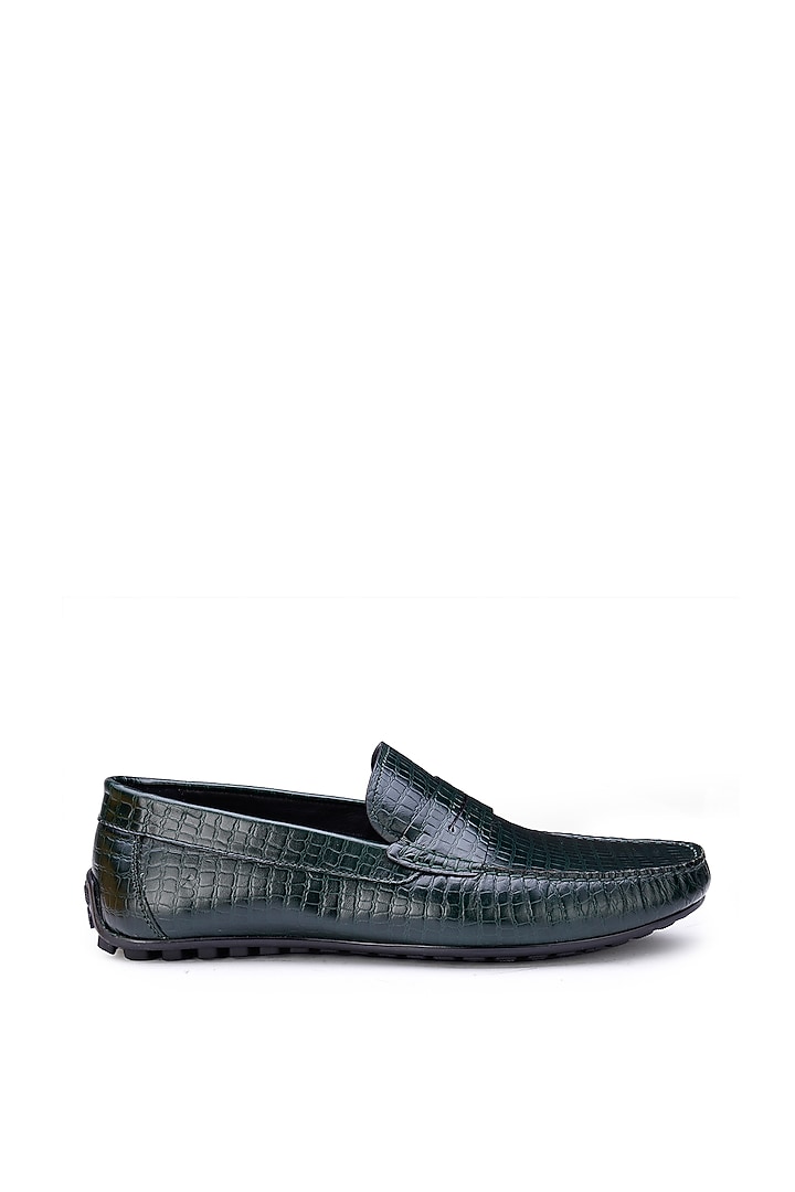 Green Croco Leather Loafers by SHUTIQ at Pernia's Pop Up Shop