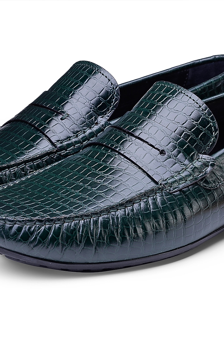 Green Croco Leather Loafers by SHUTIQ at Pernia's Pop Up Shop