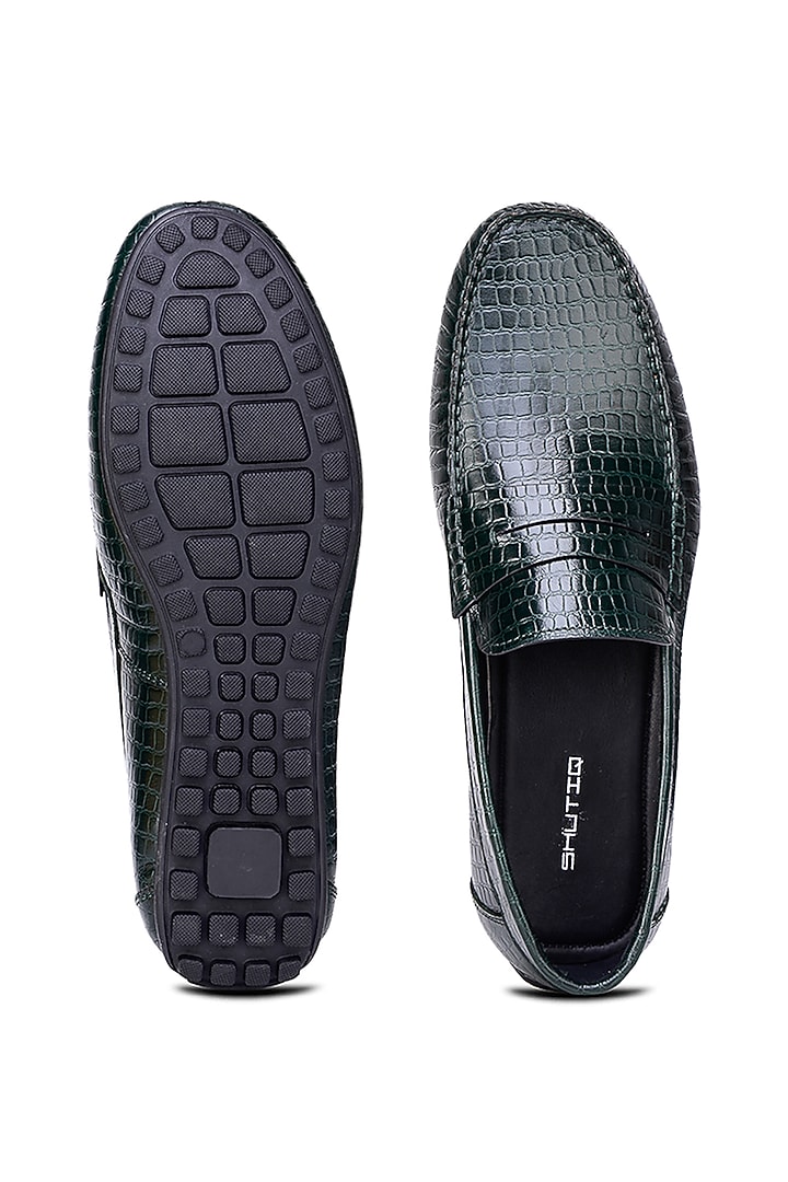 Green Croco Leather Loafers by SHUTIQ at Pernia's Pop Up Shop