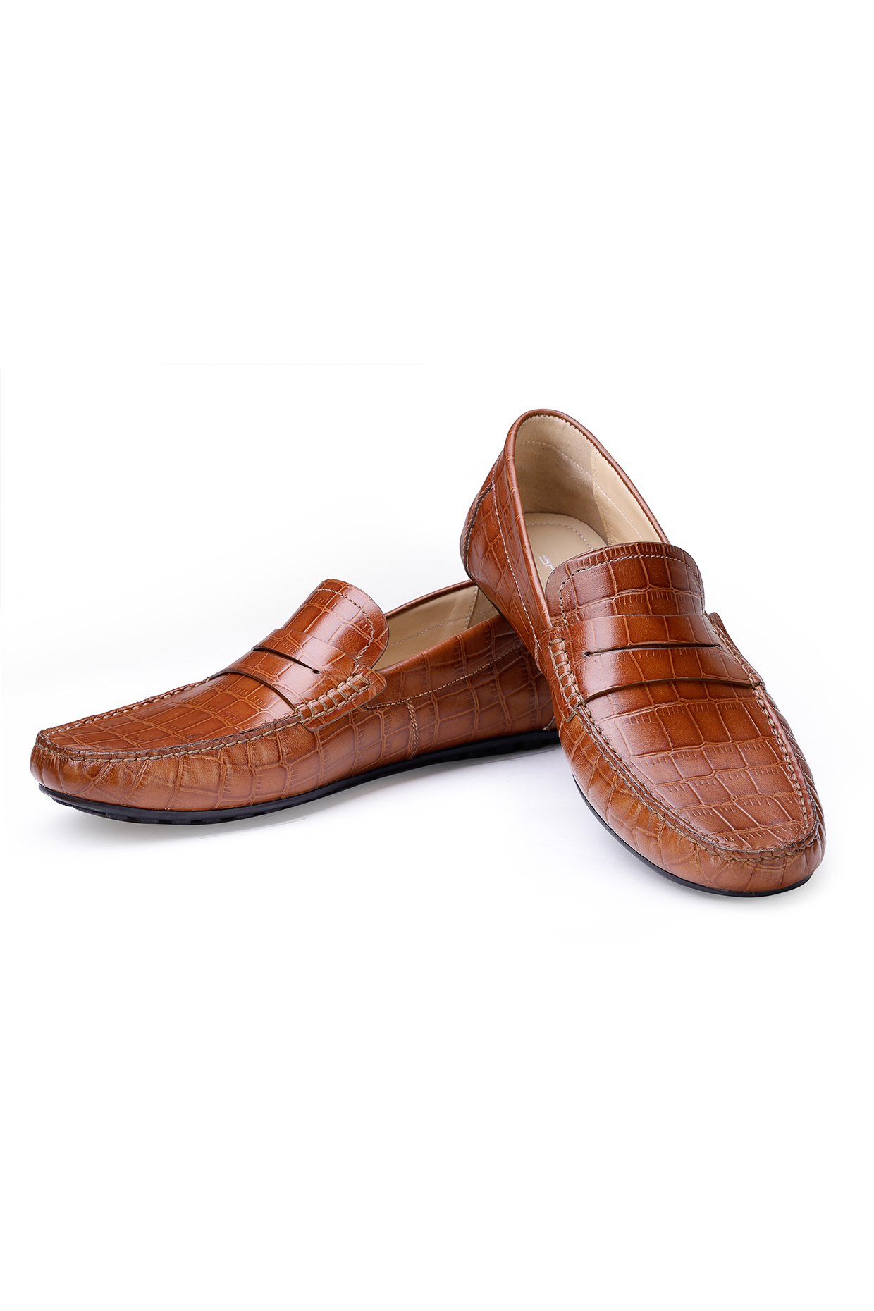 Brown Croco Leather Loafers by SHUTIQ