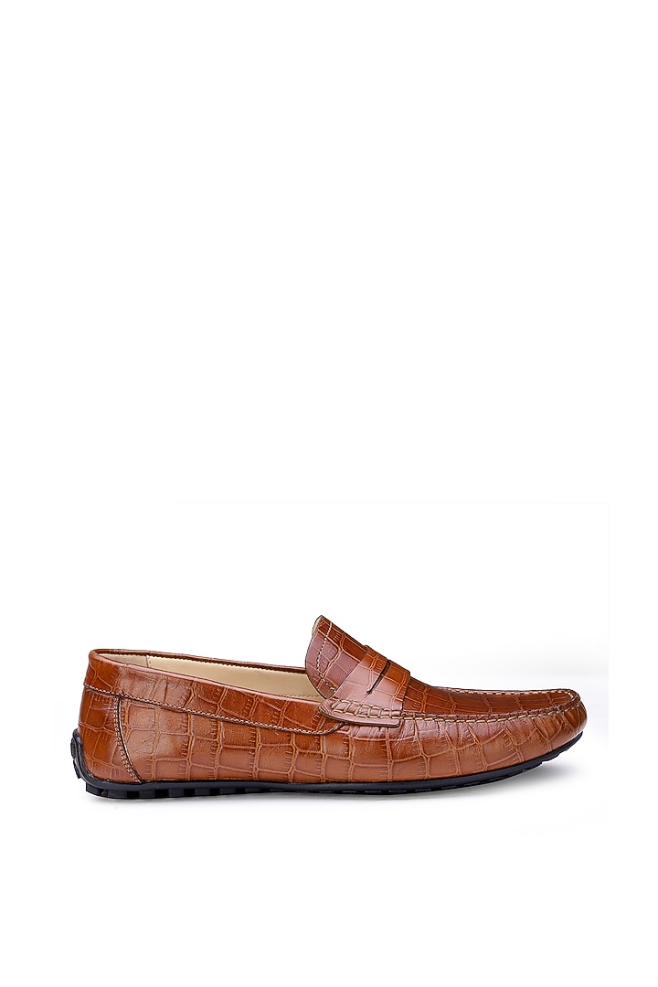 Brown Croco Leather Loafers by SHUTIQ at Pernia's Pop Up Shop