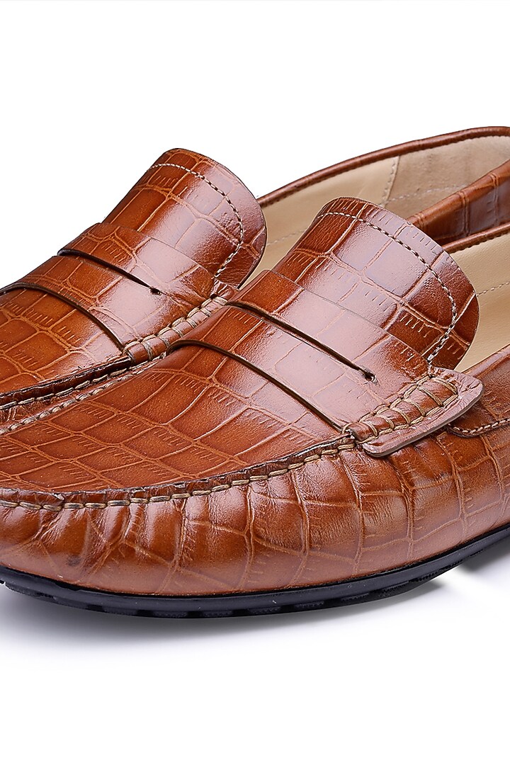 Brown Croco Leather Loafers by SHUTIQ at Pernia's Pop Up Shop