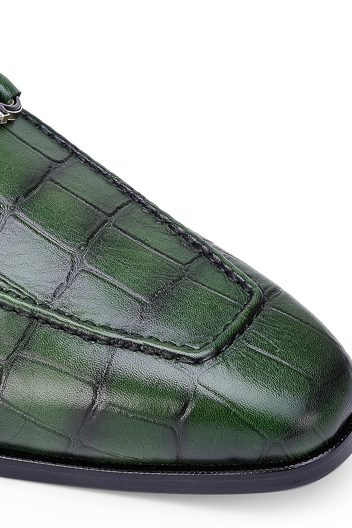 Green Croco Leather Slip On Shoes by SHUTIQ at Pernia's Pop Up Shop