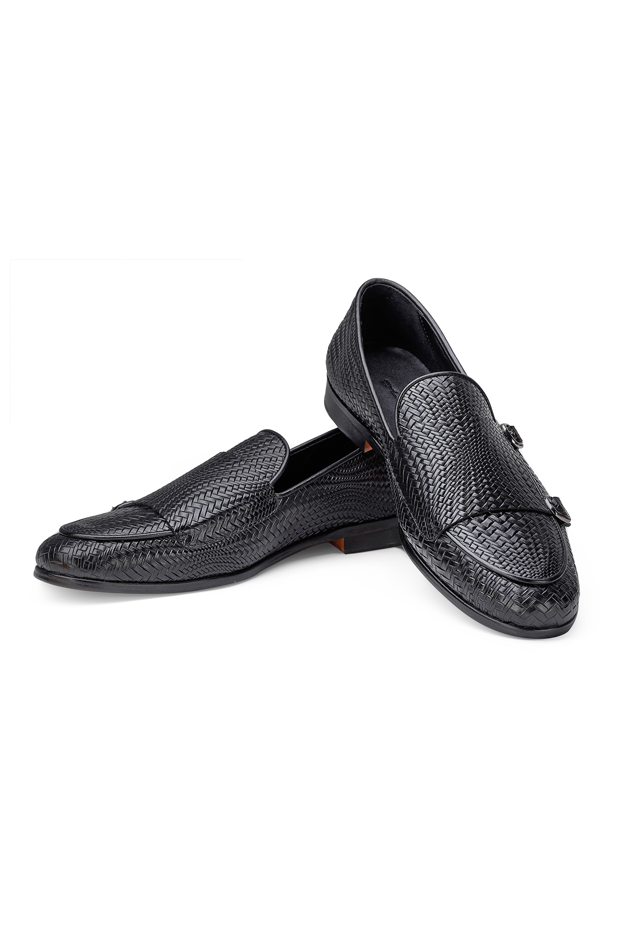 Black Leather Monk Shoes by SHUTIQ