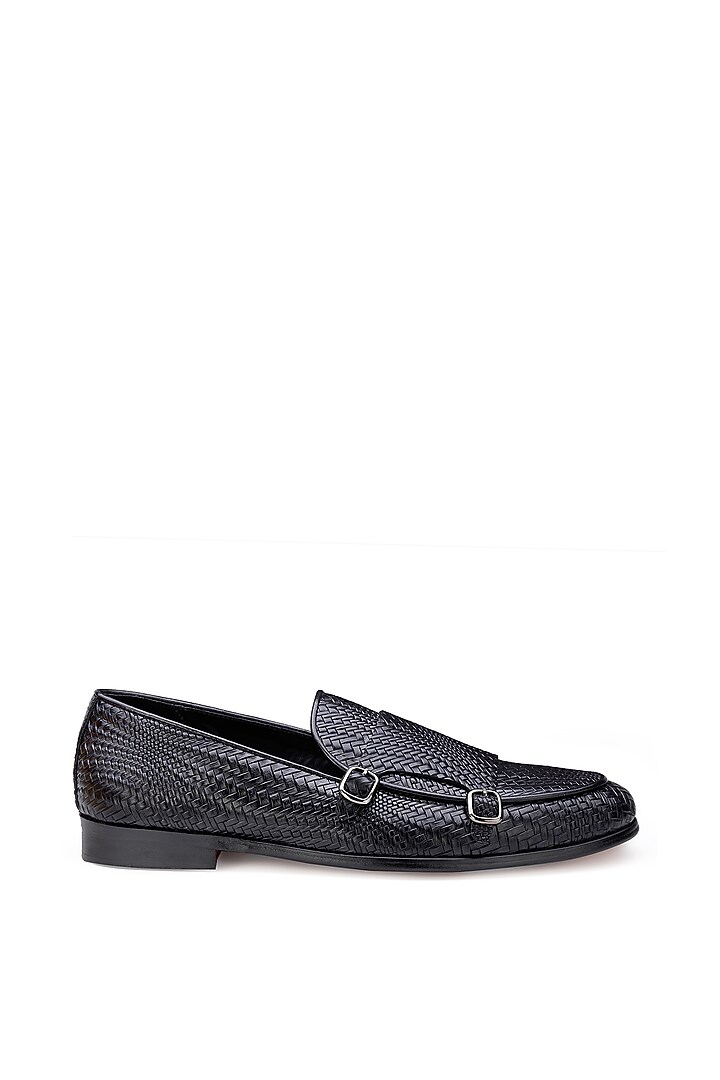 Black Leather Monk Shoes by SHUTIQ at Pernia's Pop Up Shop