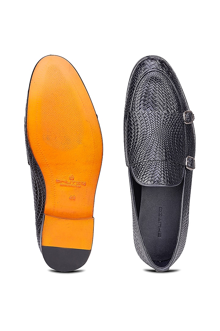 Black Leather Monk Shoes by SHUTIQ at Pernia's Pop Up Shop