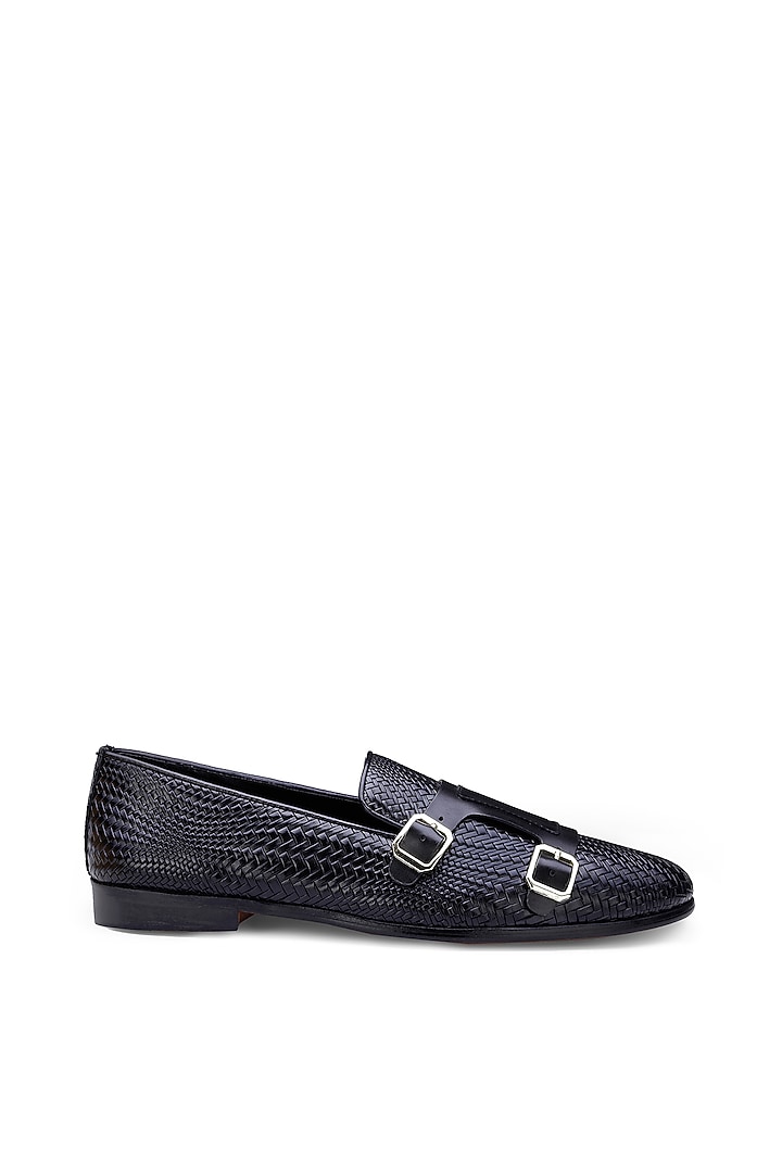 Black Leather Monk Shoes by SHUTIQ at Pernia's Pop Up Shop