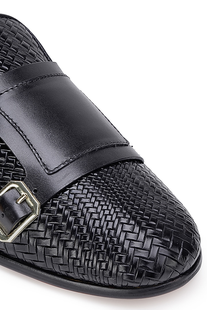 Black Leather Monk Shoes by SHUTIQ at Pernia's Pop Up Shop