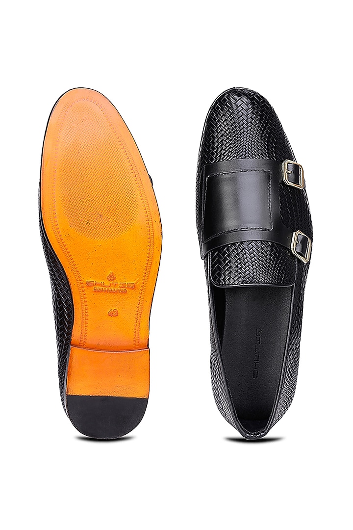 Black Leather Monk Shoes by SHUTIQ at Pernia's Pop Up Shop