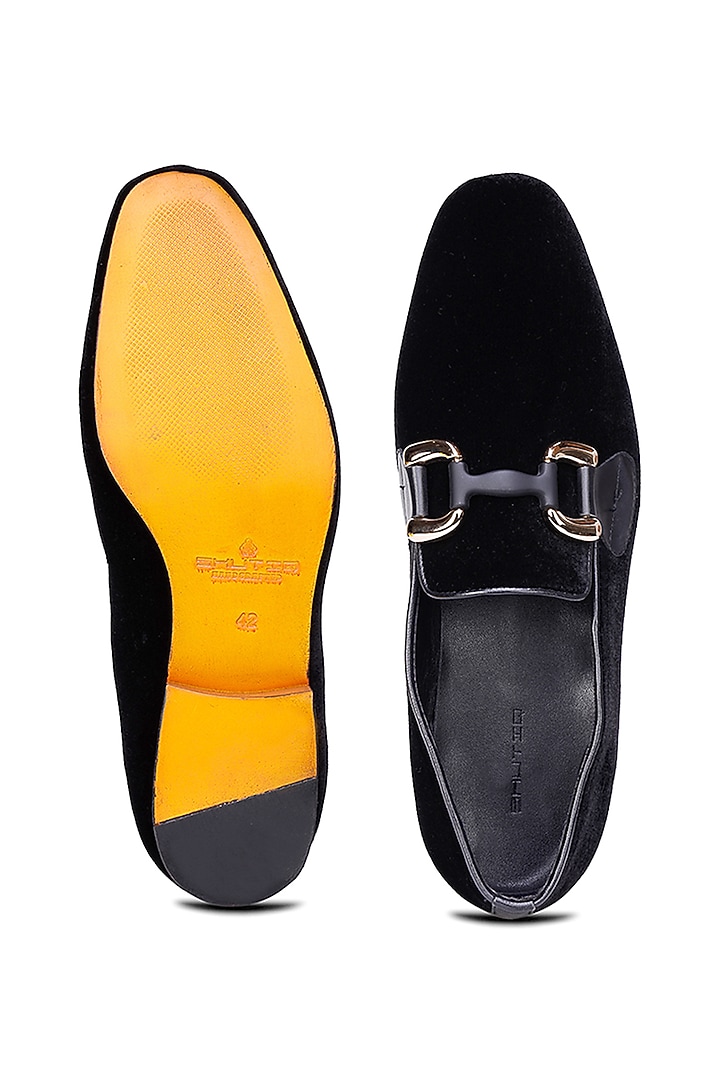 Black Velvet Slip-On Shoes by SHUTIQ at Pernia's Pop Up Shop