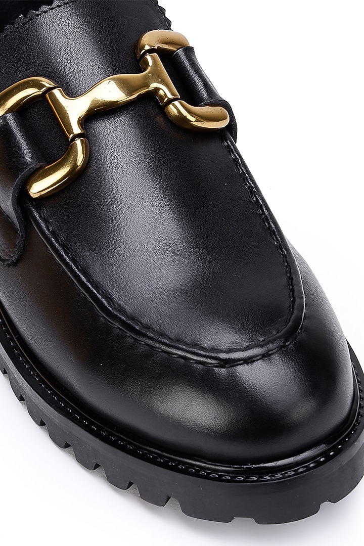 Black Leather Embellished Sneakers by SHUTIQ at Pernia's Pop Up Shop