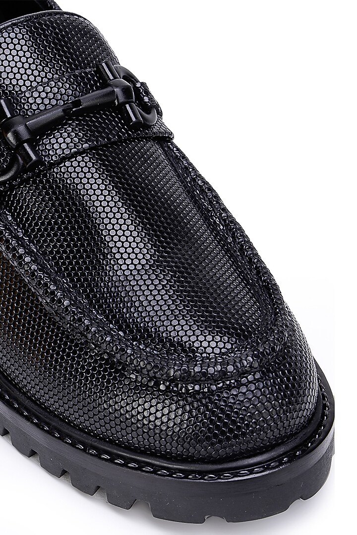 Black Leather Embellished Sneakers by SHUTIQ at Pernia's Pop Up Shop