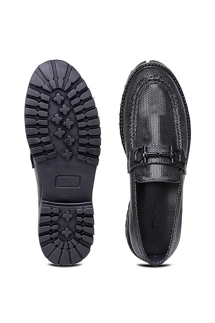 Black Leather Embellished Sneakers by SHUTIQ at Pernia's Pop Up Shop