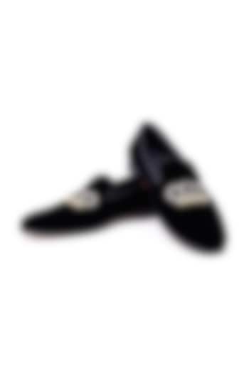 Black Velvet Hand Embroidered Slip-On Shoes by SHUTIQ