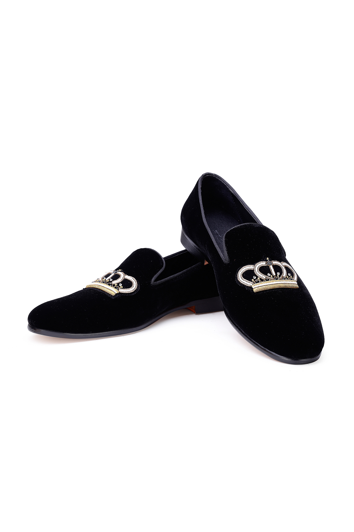 Black Velvet Hand Embroidered Slip-On Shoes by SHUTIQ