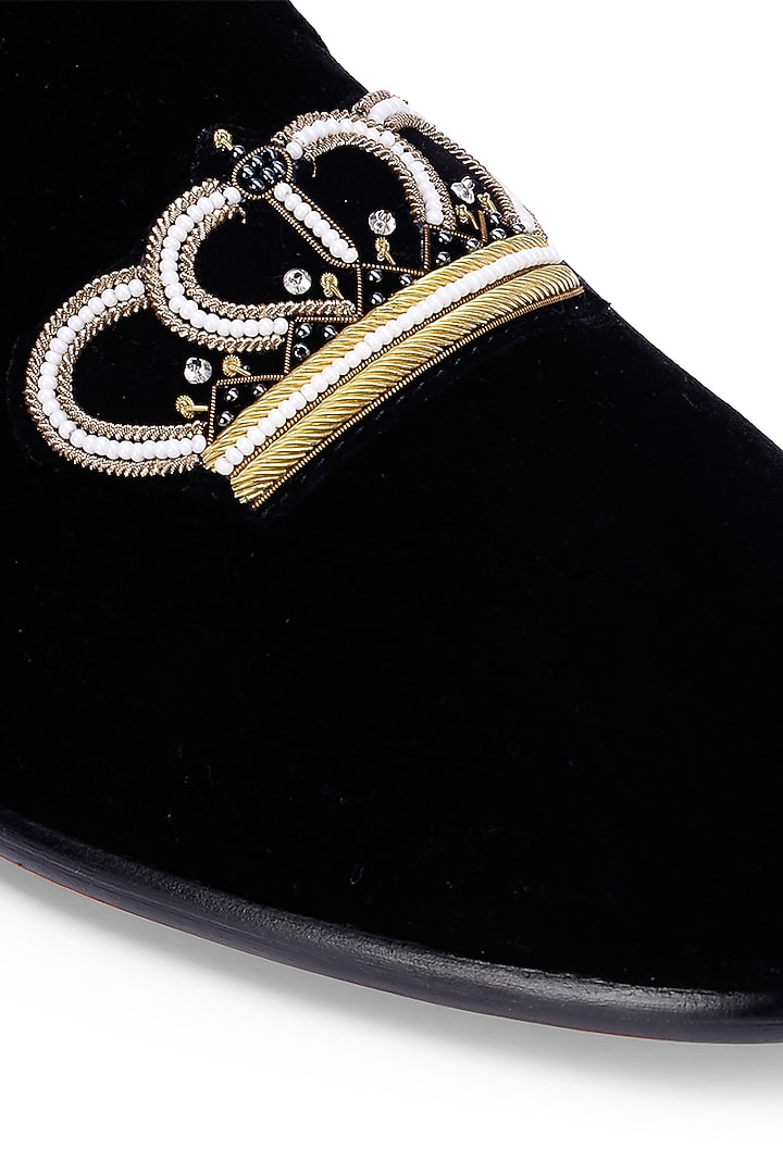 Black Velvet Hand Embroidered Slip-On Shoes by SHUTIQ at Pernia's Pop Up Shop