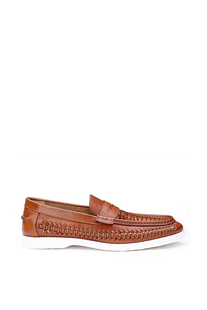 Tan Leather Sneakers by SHUTIQ at Pernia's Pop Up Shop