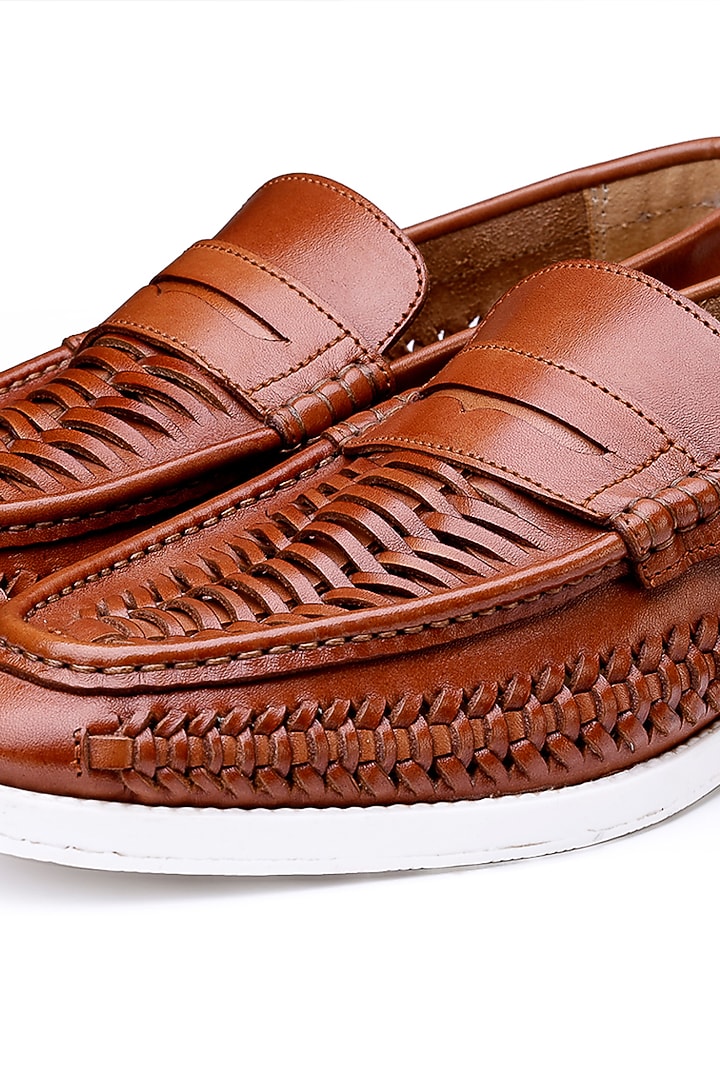 Tan Leather Sneakers by SHUTIQ at Pernia's Pop Up Shop