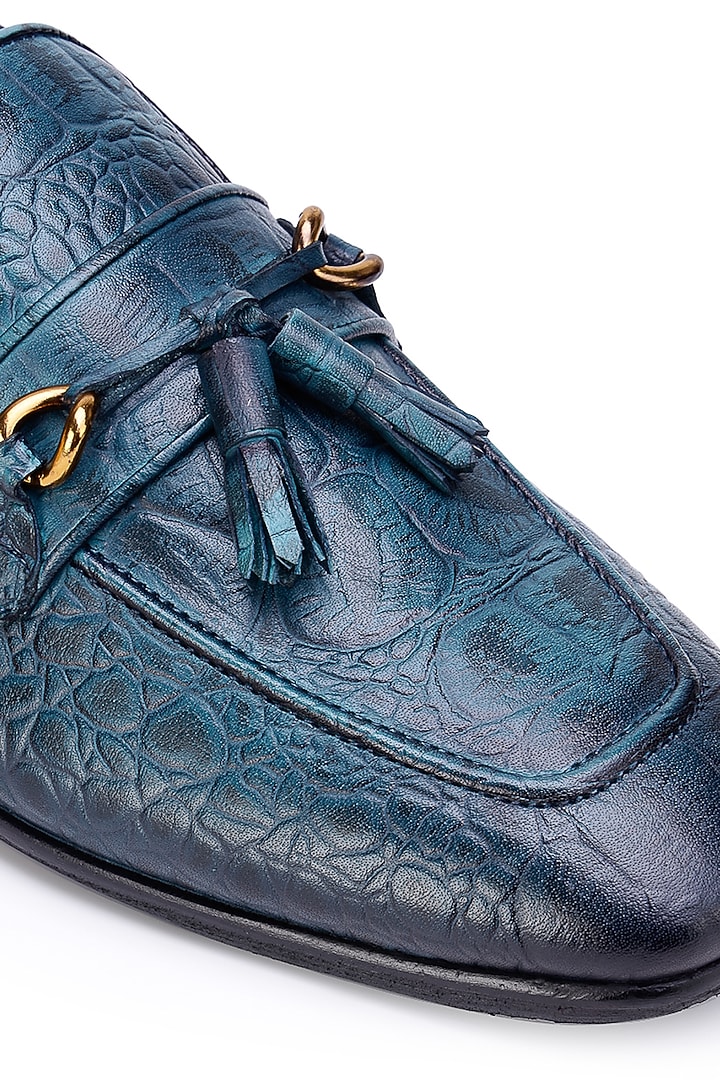 Blue Croco Leather Slip-On Shoes by SHUTIQ at Pernia's Pop Up Shop