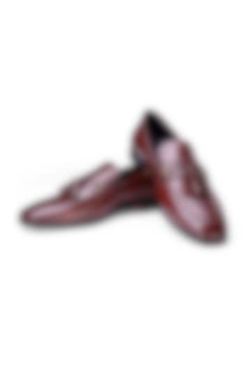 Wine Croco Leather Slip-On Shoes by SHUTIQ