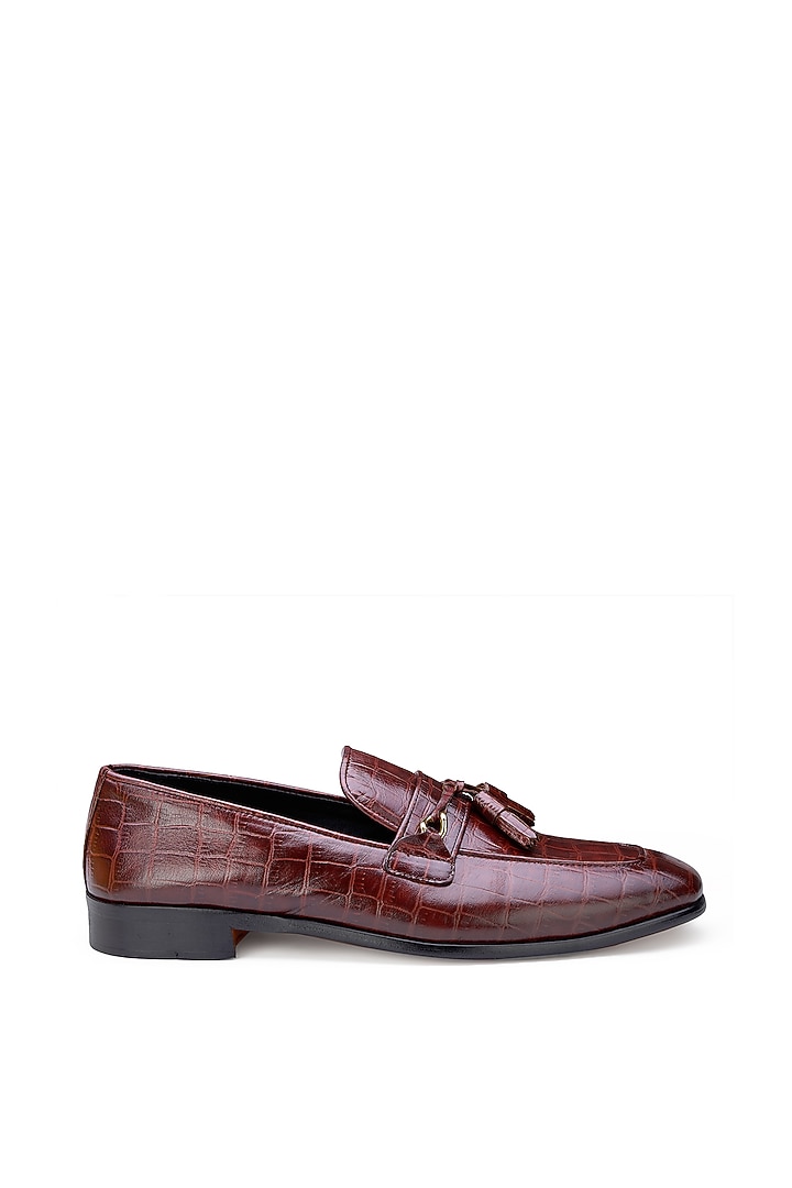 Wine Croco Leather Slip-On Shoes by SHUTIQ at Pernia's Pop Up Shop