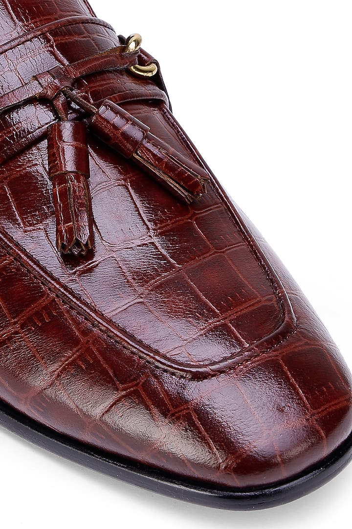Wine Croco Leather Slip-On Shoes by SHUTIQ at Pernia's Pop Up Shop