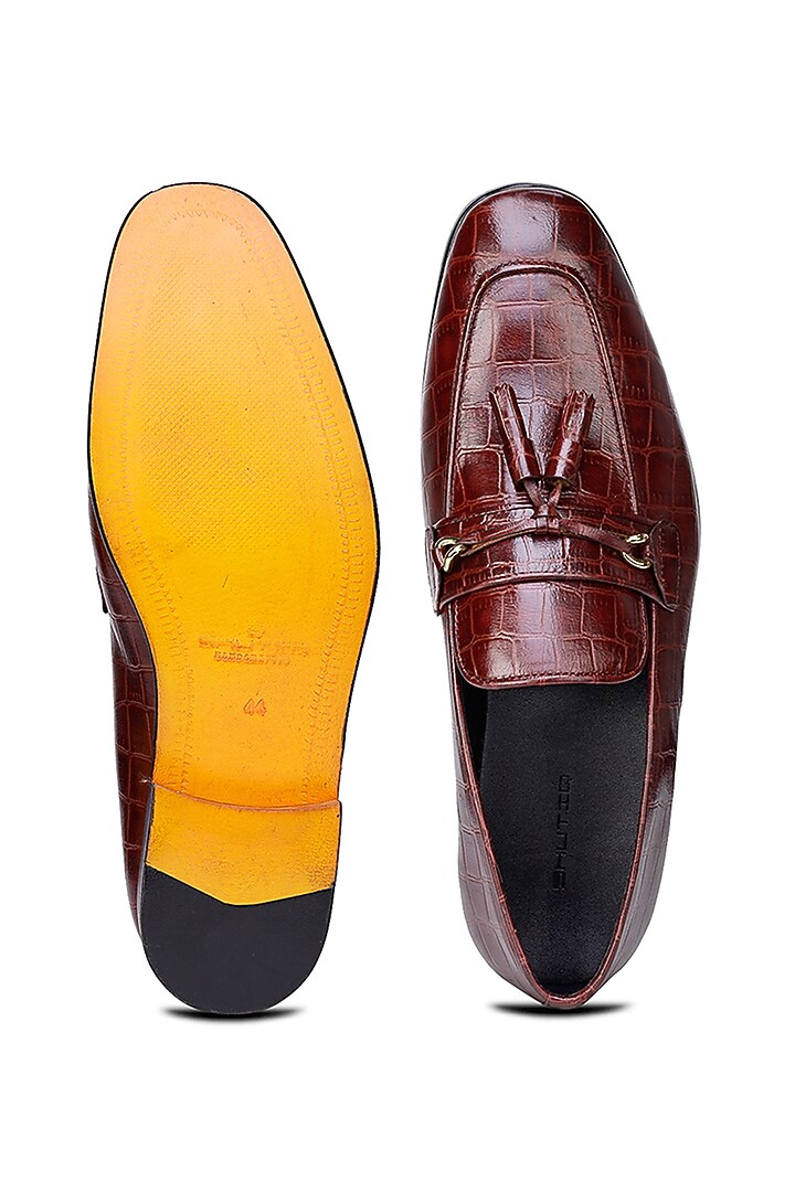 Wine Croco Leather Slip-On Shoes by SHUTIQ at Pernia's Pop Up Shop