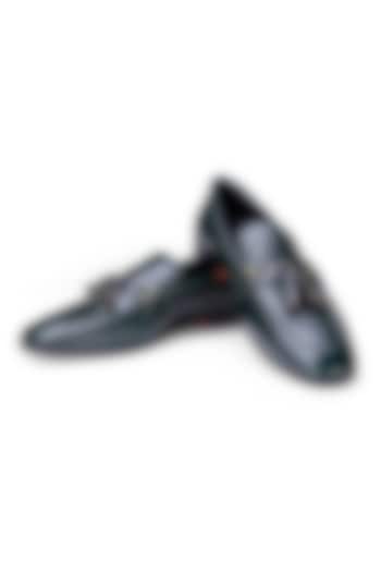 Green Croco Leather Slip-On Shoes by SHUTIQ