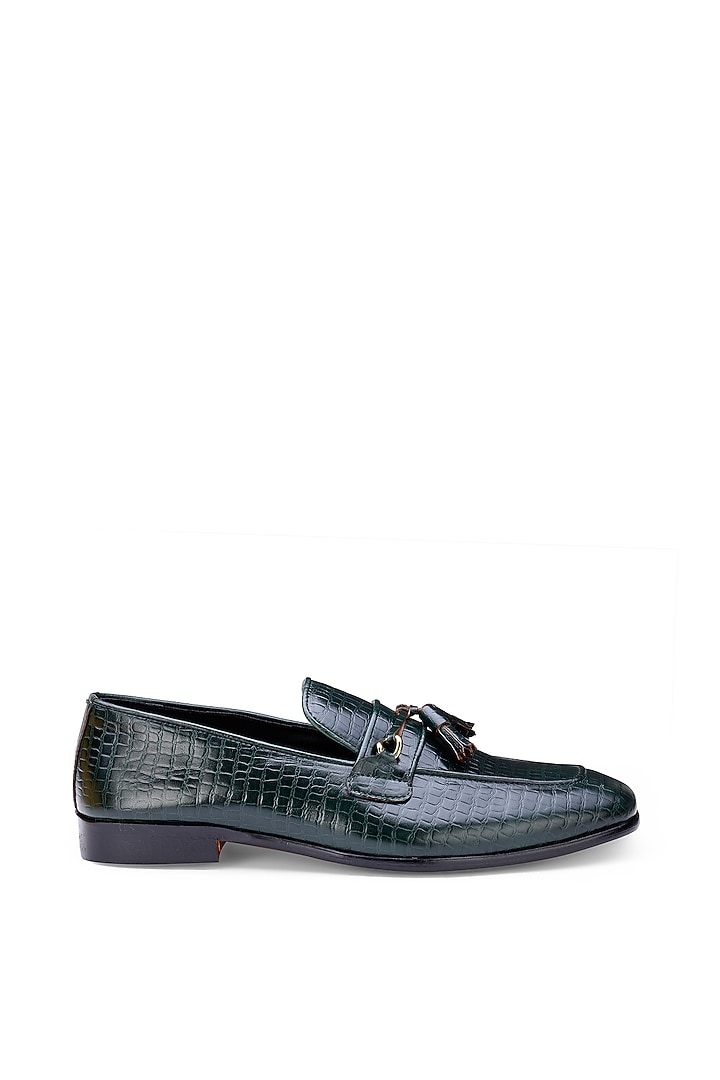 Green Croco Leather Slip-On Shoes by SHUTIQ at Pernia's Pop Up Shop