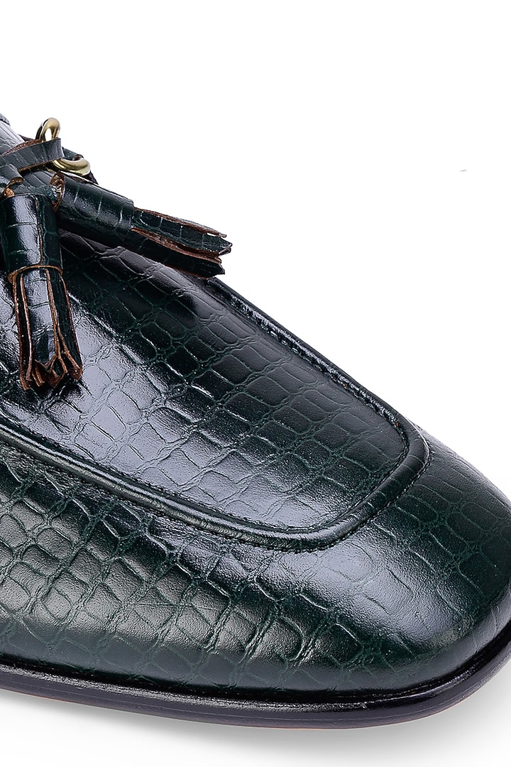 Green Croco Leather Slip-On Shoes by SHUTIQ at Pernia's Pop Up Shop