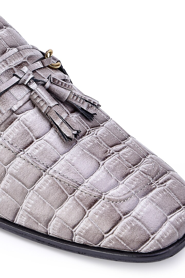Grey Croco Leather Slip-On Shoes by SHUTIQ at Pernia's Pop Up Shop