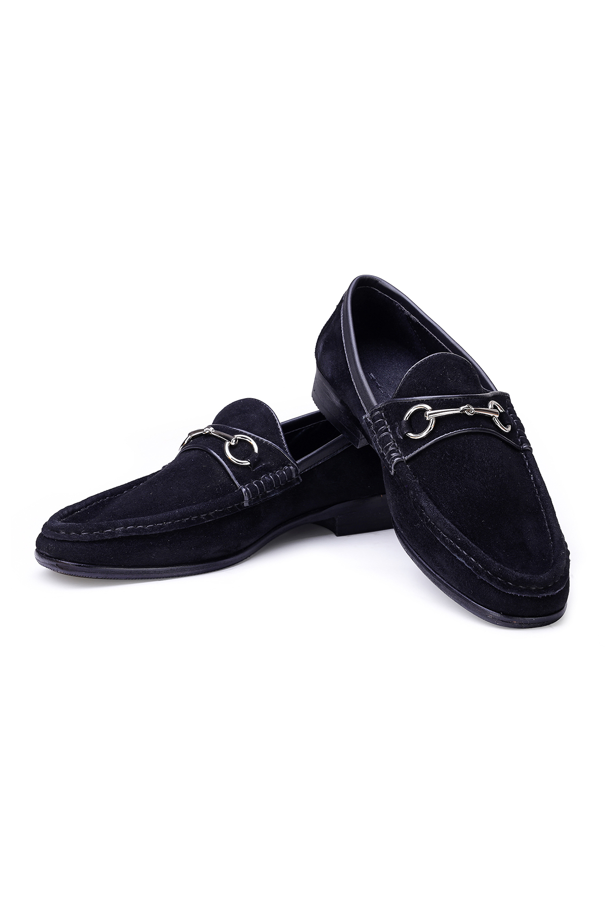Black Suede Embellished Slip-On Shoes by SHUTIQ