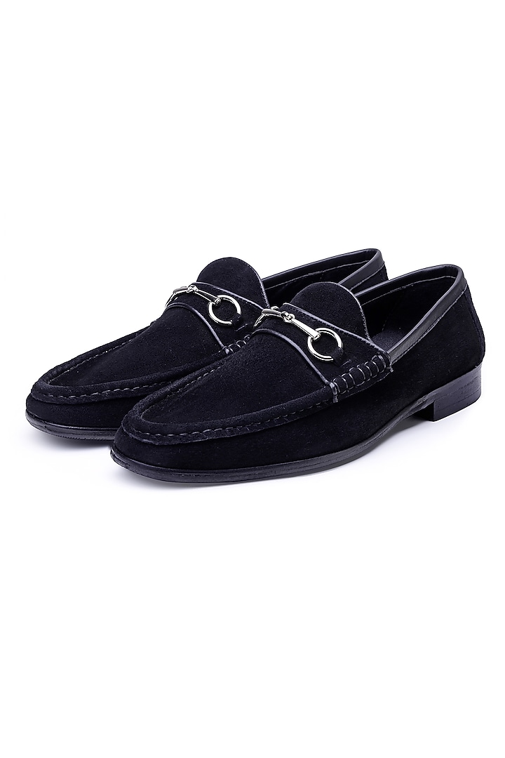 Black Suede Embellished Slip-On Shoes by SHUTIQ at Pernia's Pop Up Shop