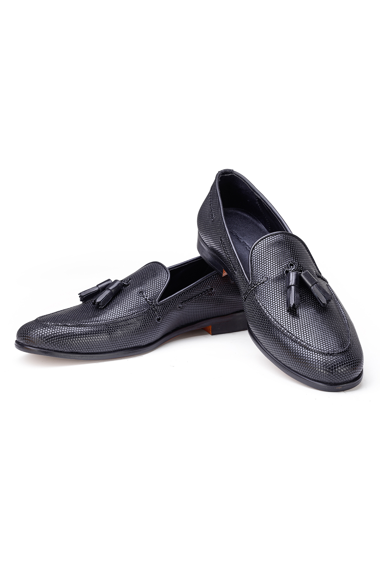 Black Leather Slip-On Shoes by SHUTIQ