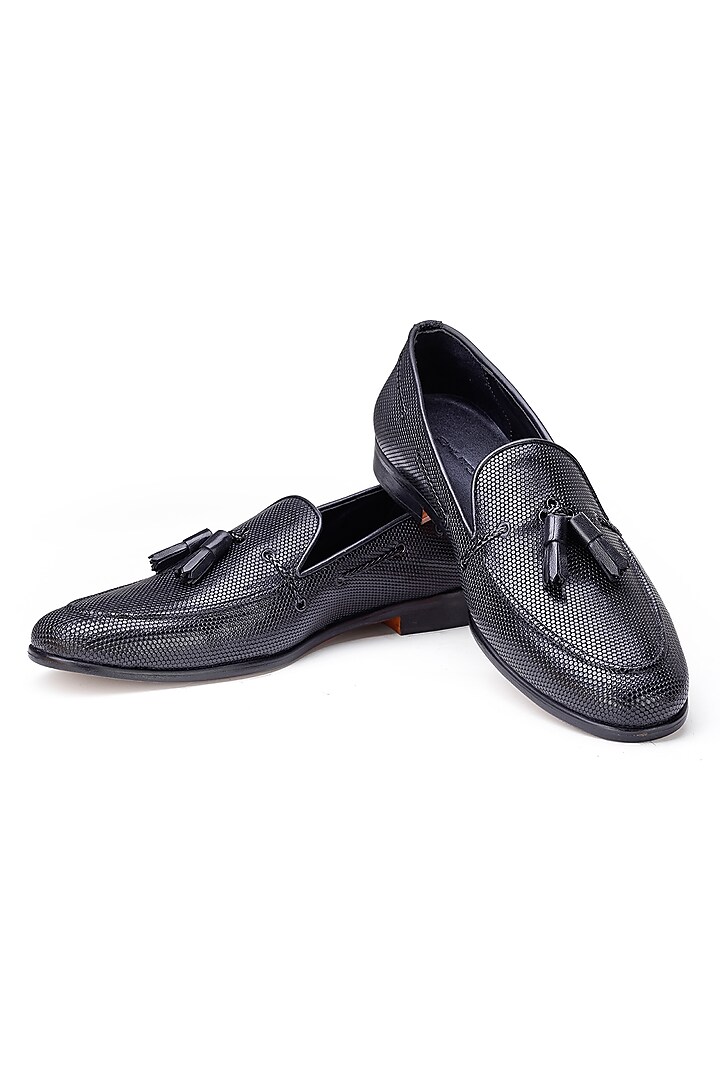 Black Leather Slip-On Shoes by SHUTIQ