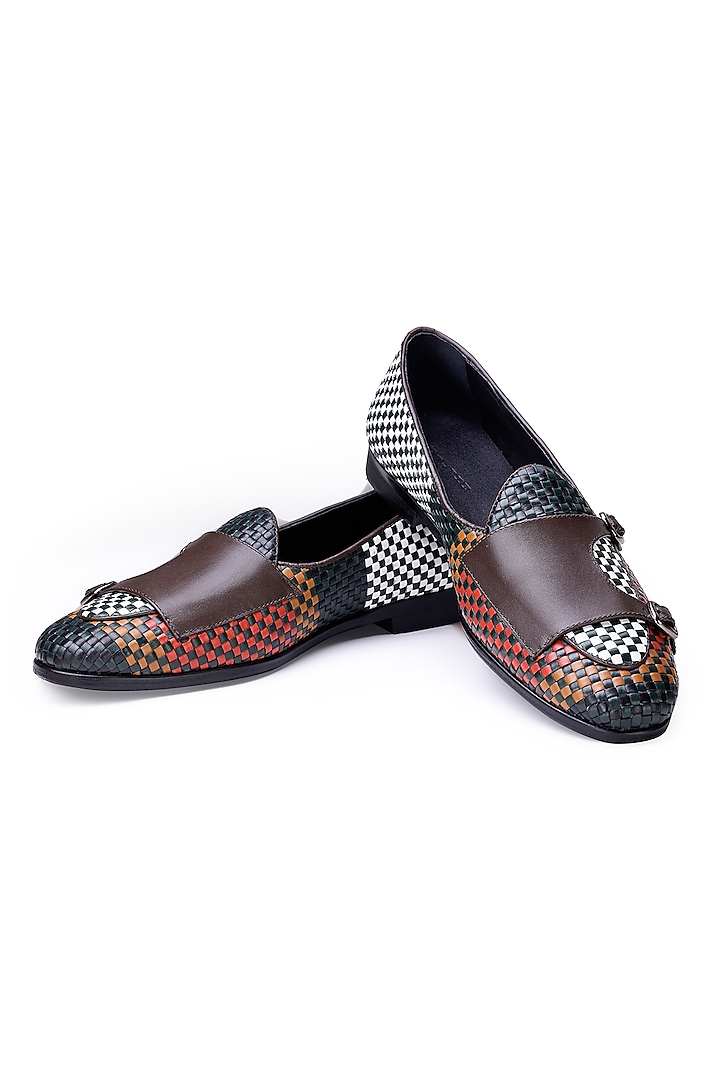 Multi-Colored Leather Monk Shoes by SHUTIQ