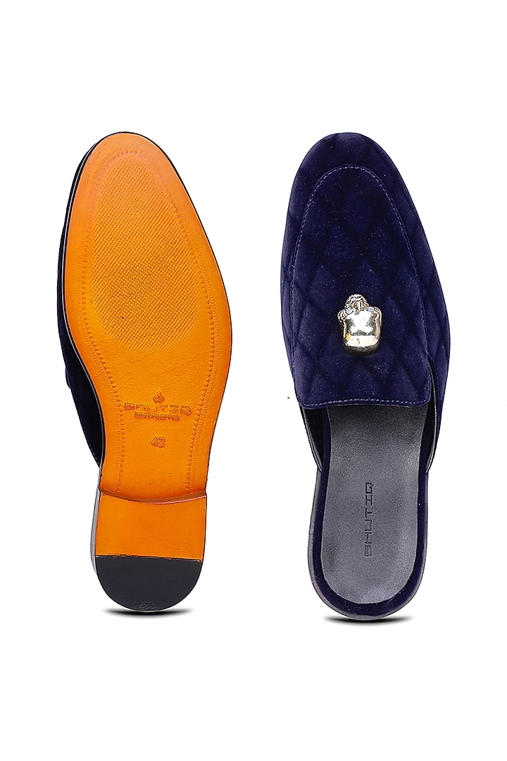 Blue Velvet Mules by SHUTIQ at Pernia's Pop Up Shop