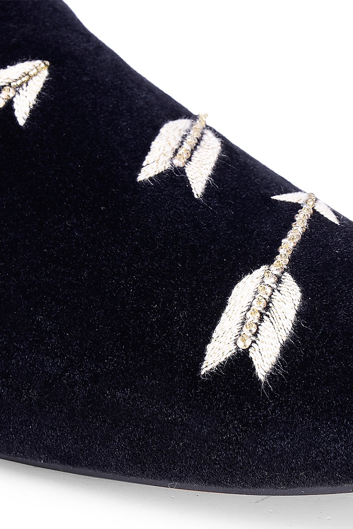 Black Velvet Hand Embroidered Slip-On Shoes by SHUTIQ at Pernia's Pop Up Shop