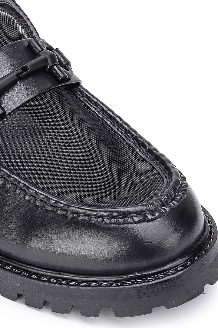 Black Leather Embellished Sneakers by SHUTIQ at Pernia's Pop Up Shop