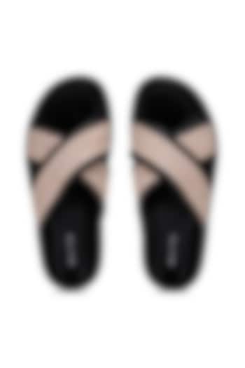 Black & White Leather Woven Slippers by SHUTIQ at Pernia's Pop Up Shop
