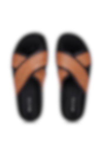 Black & Tan Leather Woven Slippers by SHUTIQ at Pernia's Pop Up Shop