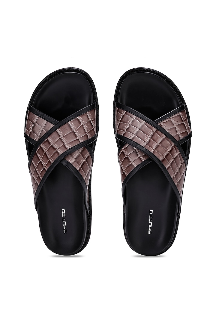 Black & Fawn Leather Slippers by SHUTIQ at Pernia's Pop Up Shop