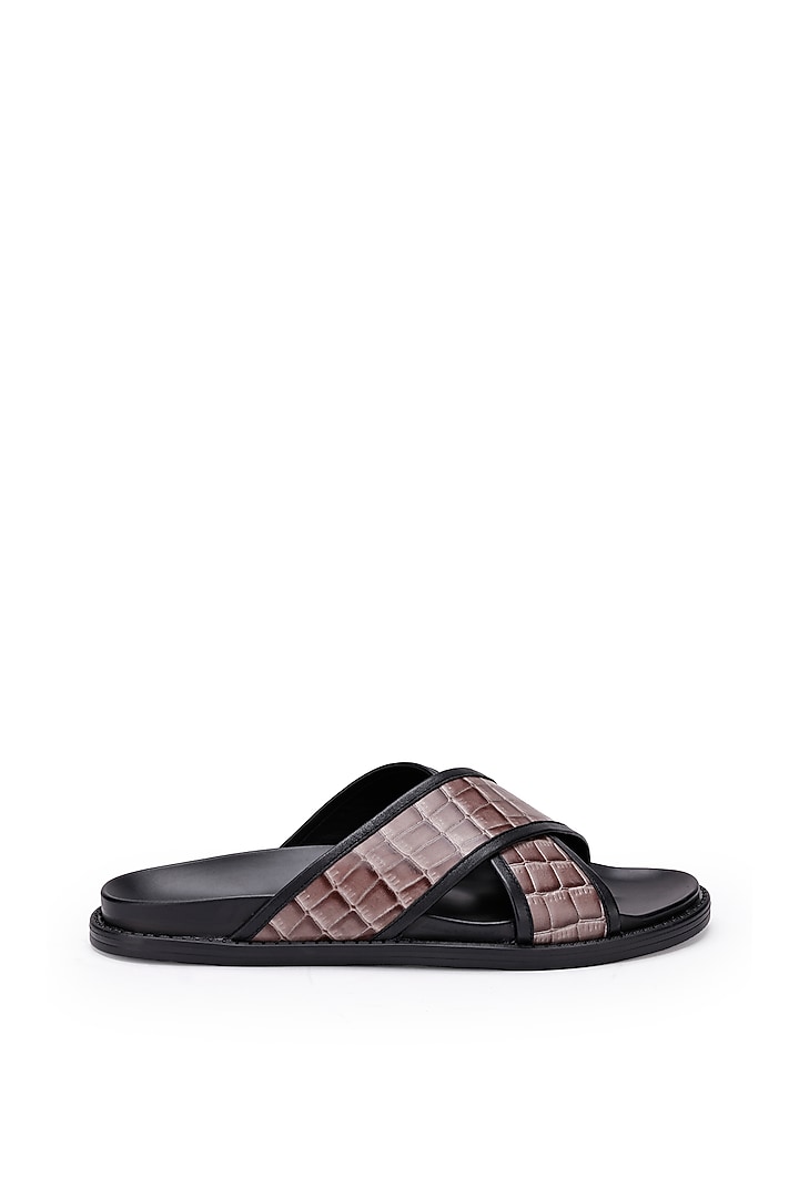 Black & Fawn Leather Slippers by SHUTIQ at Pernia's Pop Up Shop